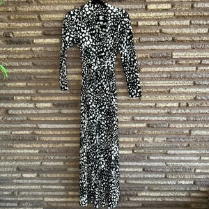 Vintage 70s Black and White Jersey Knit Polka Dot Palazzo Jumpsuit Wrap Belt